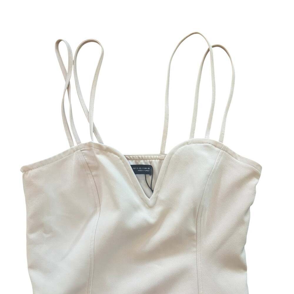 Zara NWT Triple Strap Corset Bodycon Mini Dress Cream Ivory Small - Picture 6 of 16